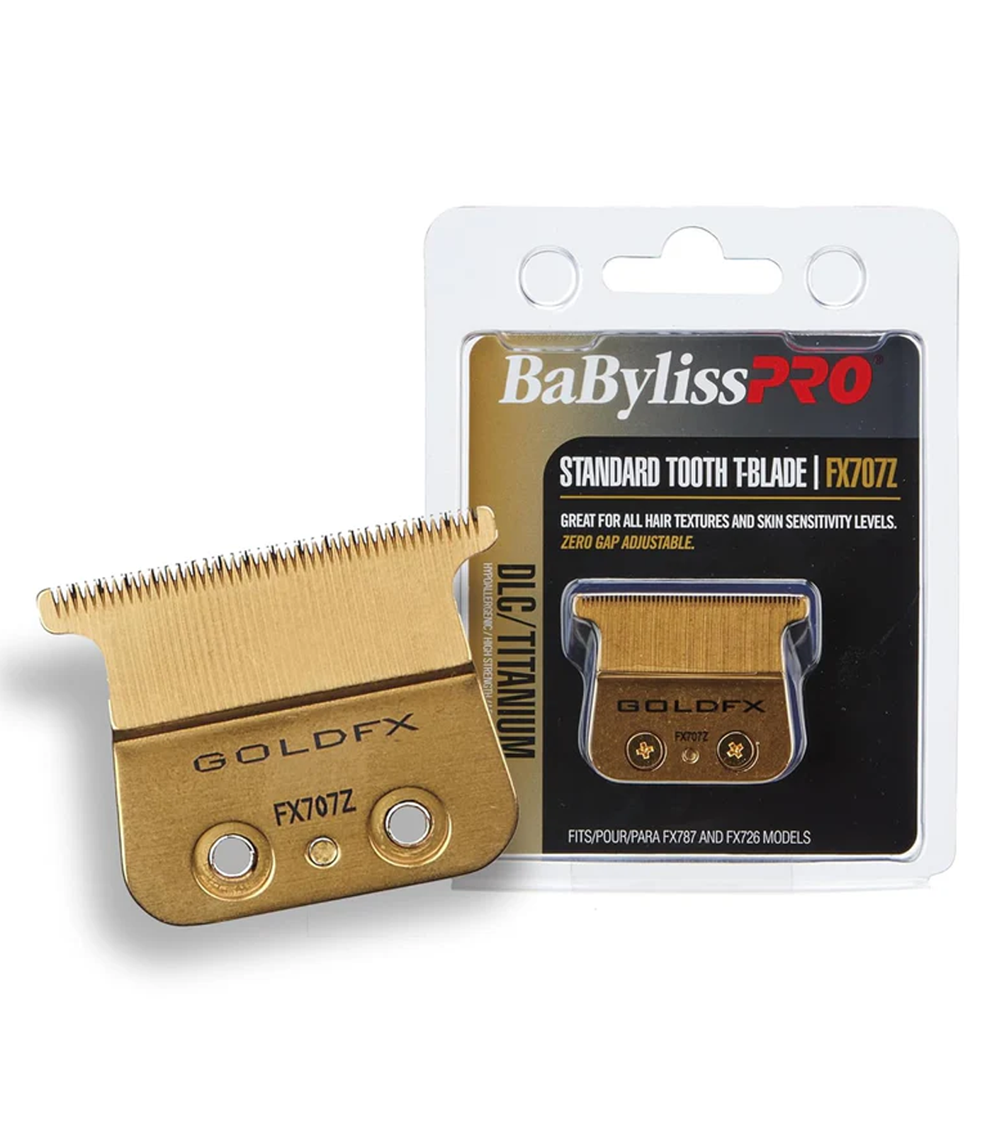 Gold tooth blade with packaging labeled 'BaBylissPRO' on a white background