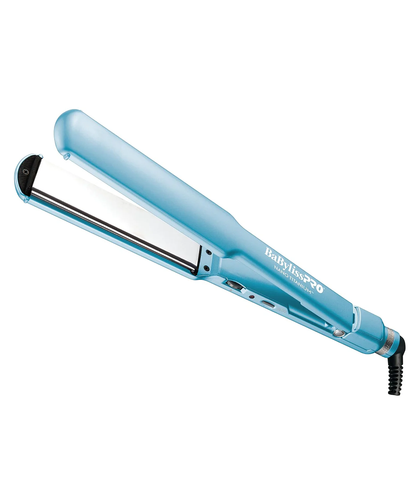 Blue hair straightener on a white background