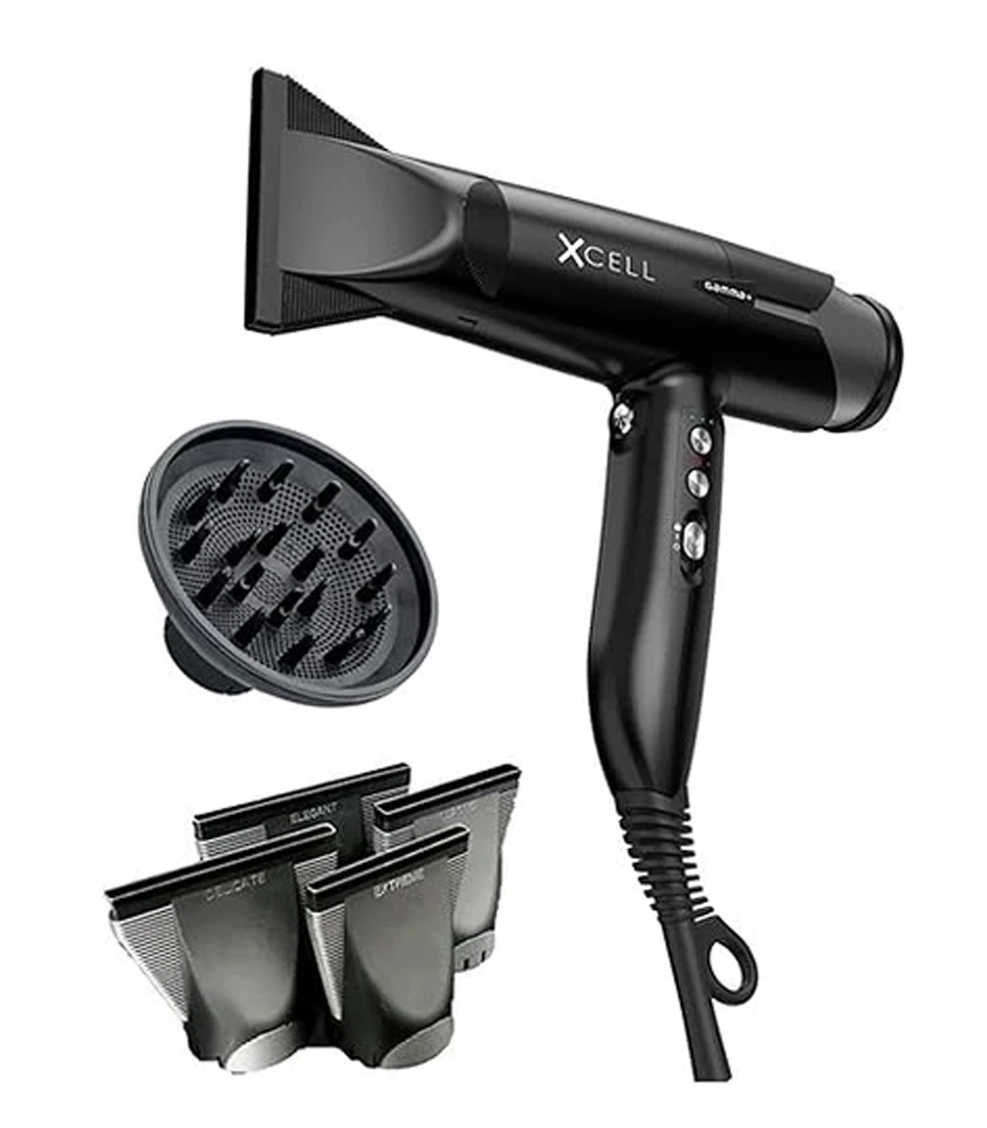 Black hair clipper with gold accents on a white background