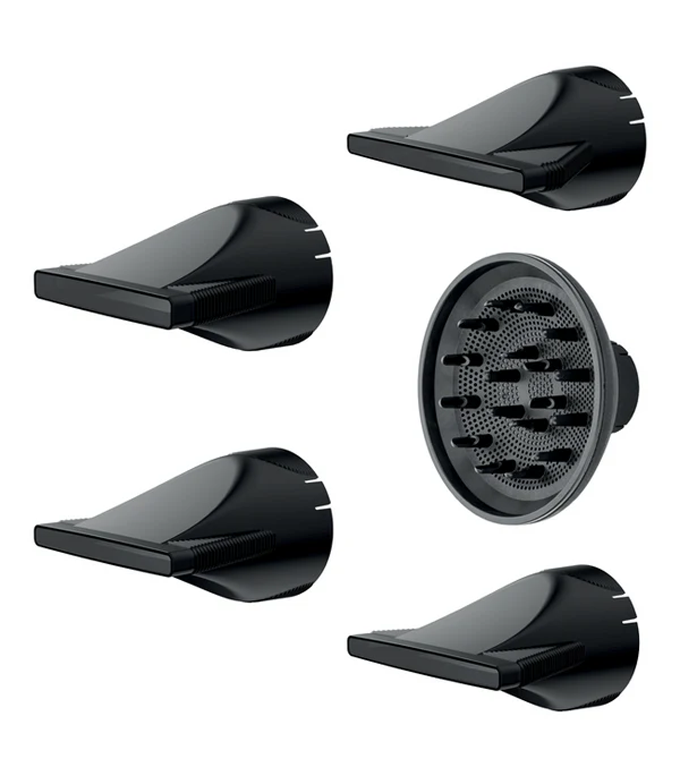 Set of black shower nozzles on a white background