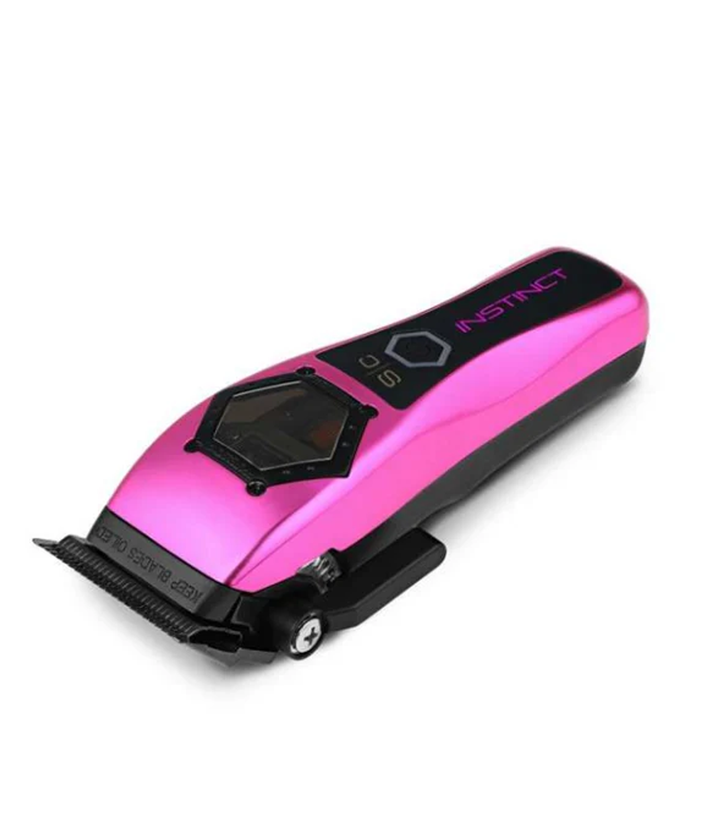 Pink and black hair trimmer with 'INSTINCT' branding on a white background