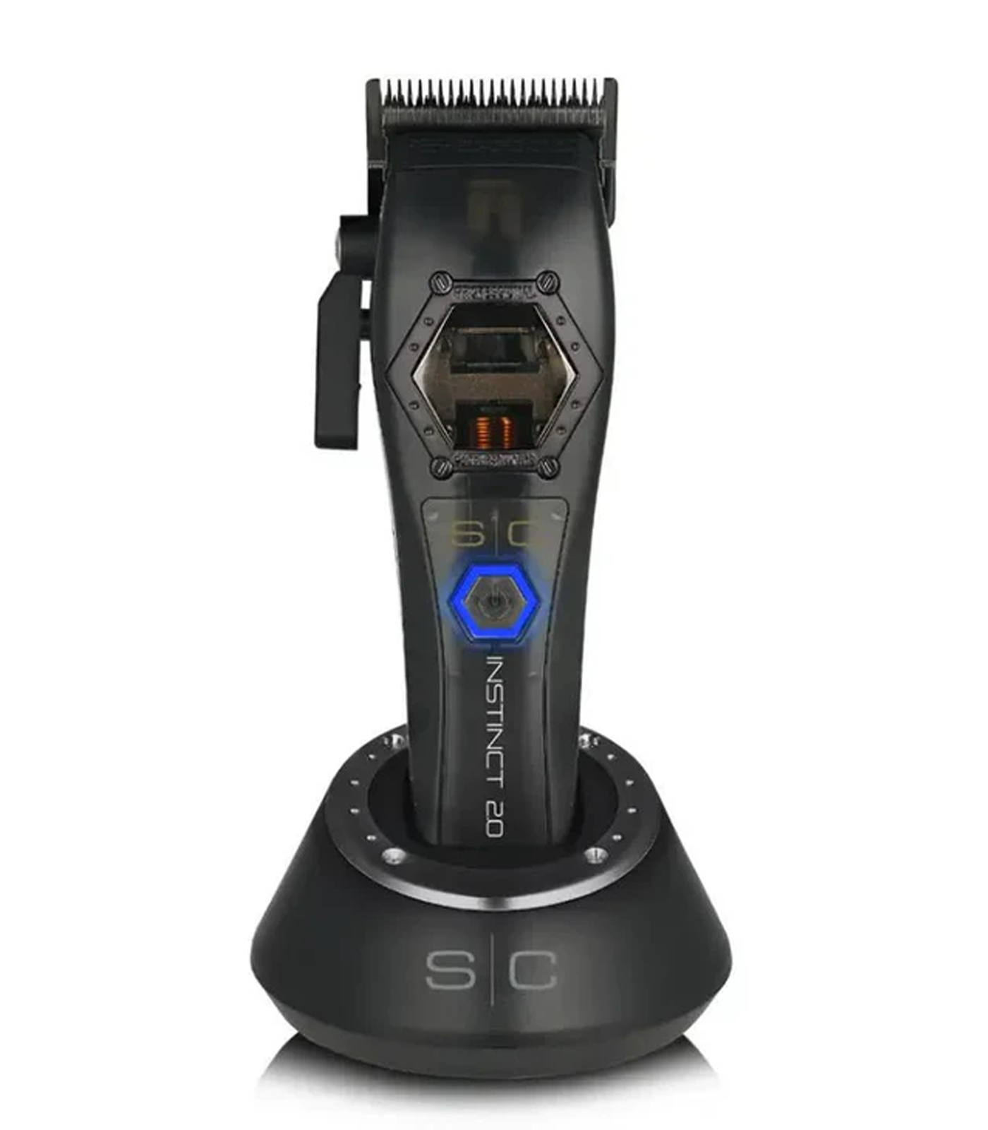 Black hair trimmer with brand logo on a white background