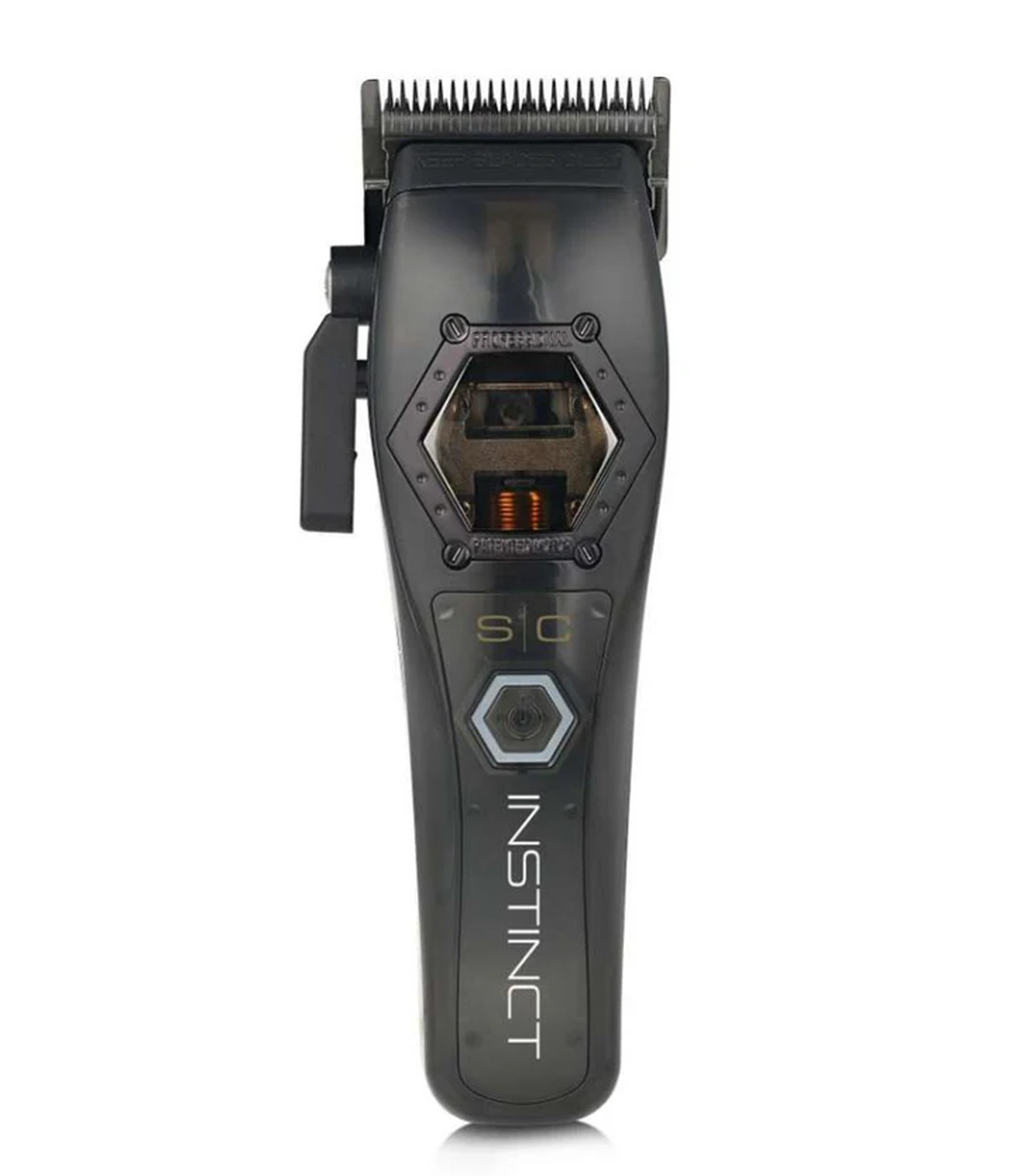 Hair trimmer with 'Instinct' branding on a white background