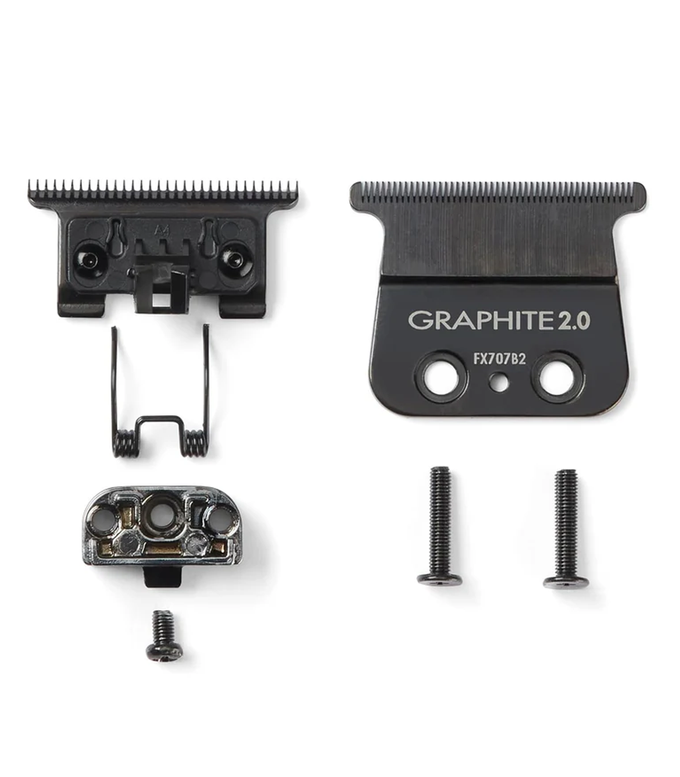 Black grooming tool components with 'Graphite 2.0' branding on a white background