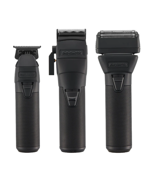 Three black grooming tools on a white background