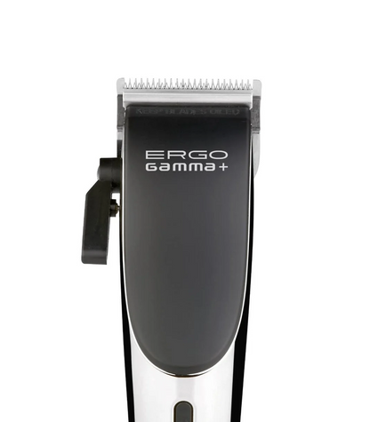 Hair clipper with 'ERGO Gamma+' branding on a white background