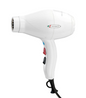 White hair dryer with a visible brand logo on a white background