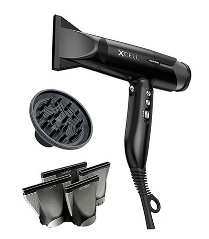 Black hair clipper with gold accents on a white background