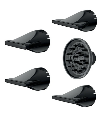 Set of black shower nozzles on a white background