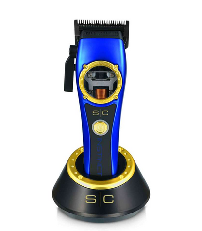 Blue and gold hair trimmer with 'SC' branding on a white background