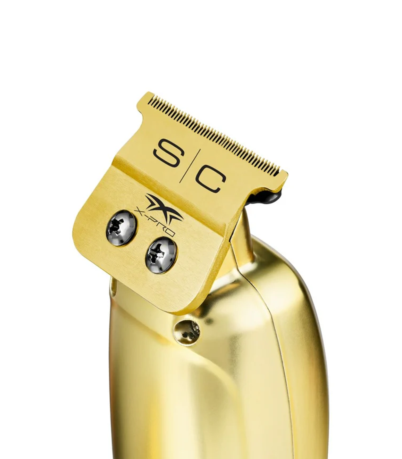 Gold hair clipper with 'SC' branding on a white background