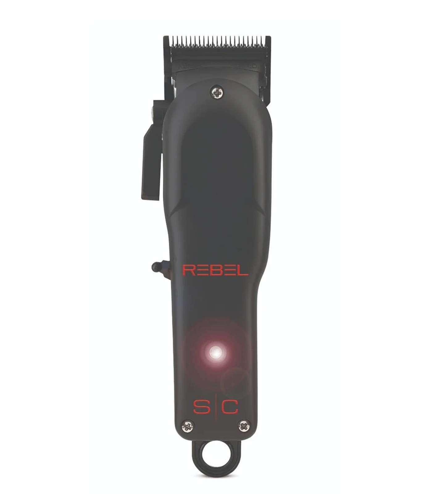 Black hair clipper with 'REBEL' branding on a white background
