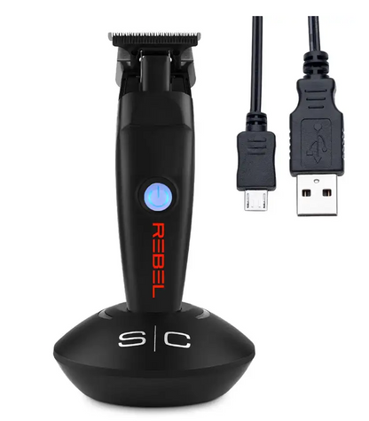 Black hair trimmer with USB cable on a white background